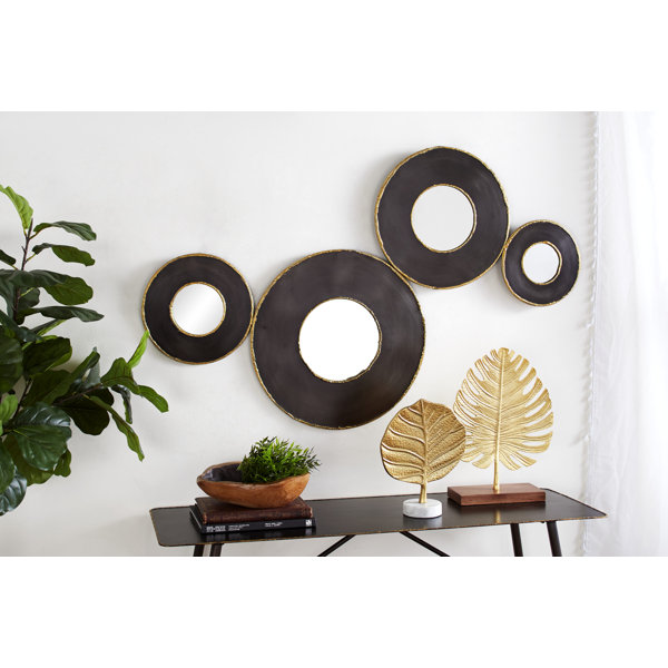 Dakota Fields Contemporary Black Metal Round Wall Mirror
